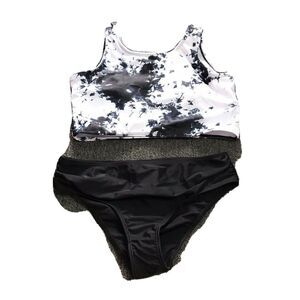 NEW Shein Tankini Top Tie Dye 160 Black Bottom Youth 14 Stretch Bathing Suit